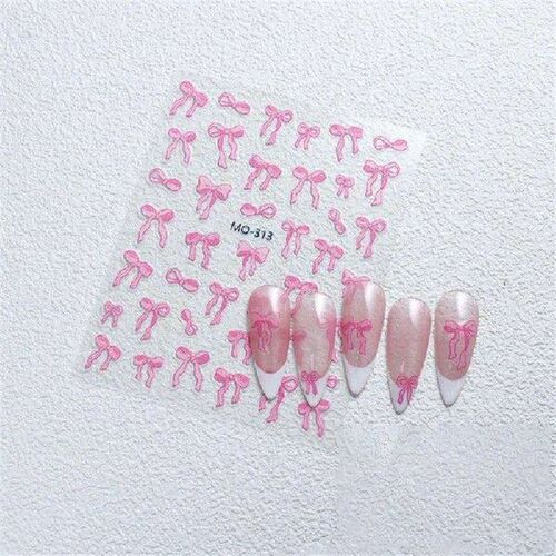 1Sheet Nail Sticker Ribbon Bow White 3D Thin DIY Nail Art