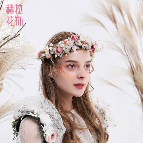 Flower Crown Wreath Bride Headpiece with Ribbon Handmade Hea