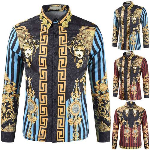 Fashion Color 3D Long Sleeve Mens Shirts Plus Size Shirts