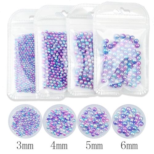 100-500PCS 3/4/5/6mm Rainbow Color Round Imitation ABS Pearl