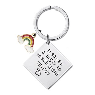 Square Keychain Rainbow Tag Teachers Day Metal Engraving Gif
