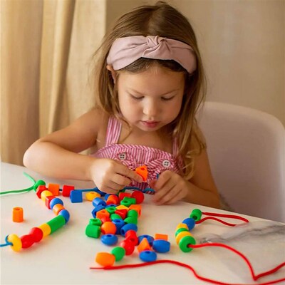 Lacing Beads Toy 25 Stringing Beads 3 Strings Educational Mo