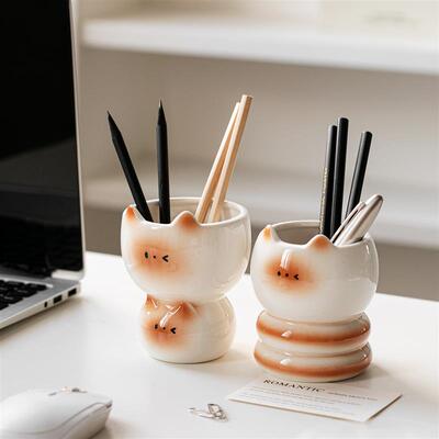 Cute Siamese Cat Makeup Brush Holder Ceramic Pen Container