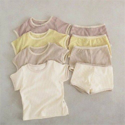 Summer Short Sleeved Set Shorts Cotton Pit Strip Thin Split