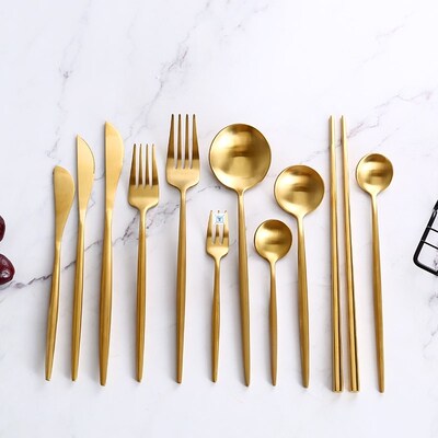 Gold Cutlery Steak Knife Fork Coffee Spoon Teaspoon Butter
