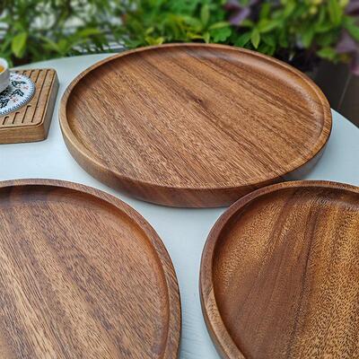 Wooden circular tray Walnut Japanese style tea tray