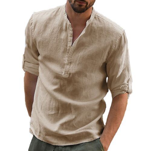 KB New Mens Casual Blouse Cotton Linen Shirt Loose ops Long