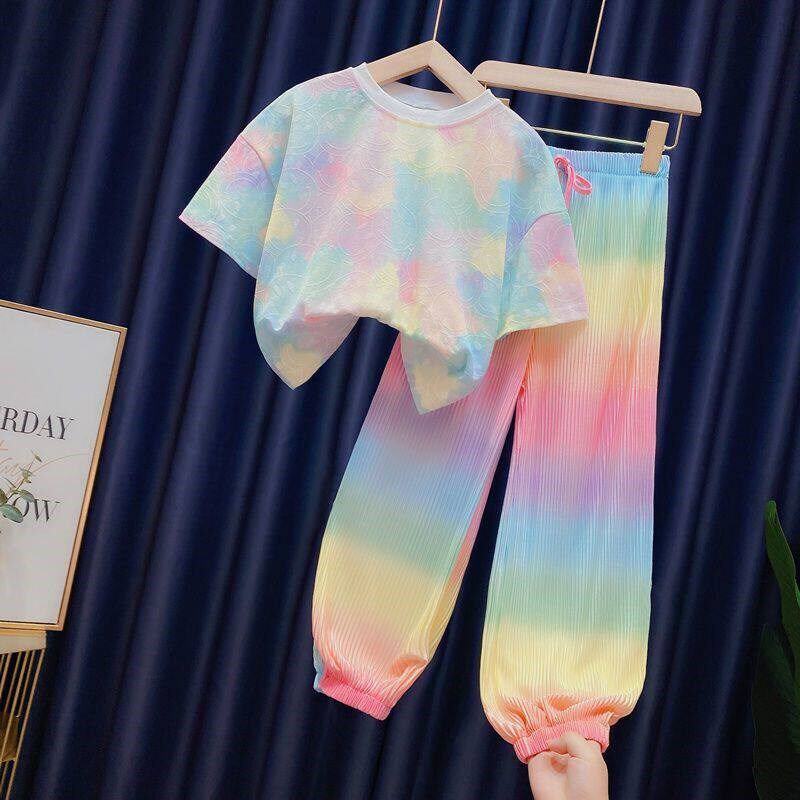 Girls 2023 Summer New Fashion Ice Silk Rainbow Gradient Colo