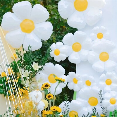 1/10Pcs Daisy Balloon Huge White Flower Aluminum Foil Balloo