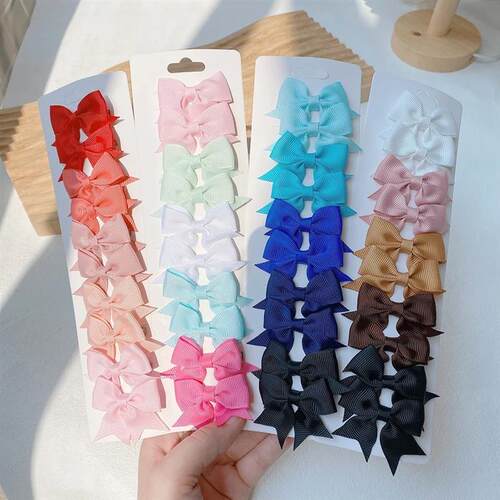 10Pcs/Set Solid Color Kids Bows Hair Clips for Baby Girls Ha