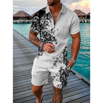 rendy Bohemian Geometric Style 3D Printed Mens  Shirt Set Z