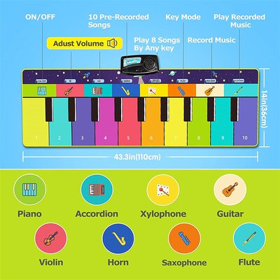 110x36cm Musical Piano Mat for Kids Toddlers Keyboard with 8