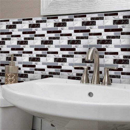 9/27/54Pcs Black White Marble Tile Bricks Adhesive PVC Wall