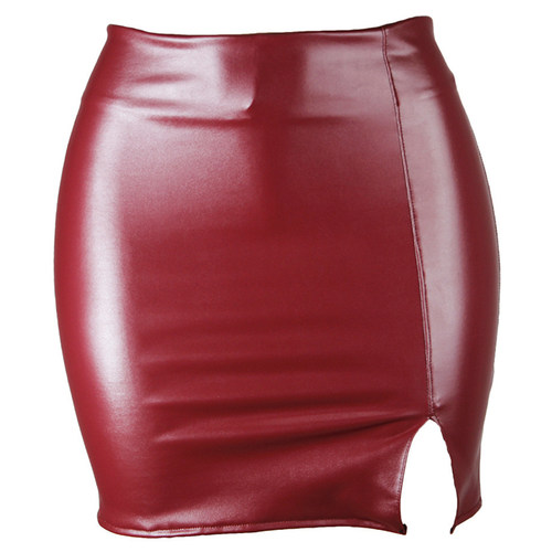 High Waist Split Pu Leather WomenS Mini Skirt Bodycon A-Lin
