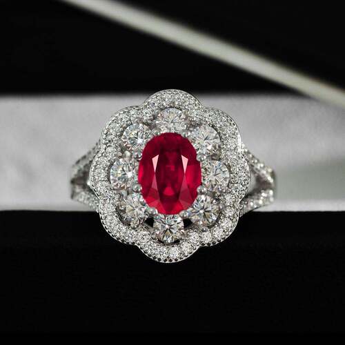Synthetic Ruby Ring Set Oval 6*8 Export Retro Light Luxury