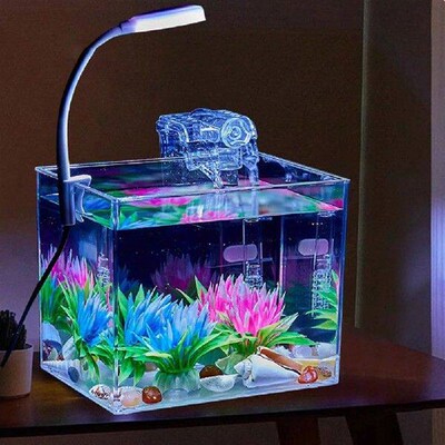 PS Small Fish Tank Aquarium Tank With LED Light Wall