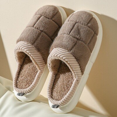 Floor Slippers Checkered Plaid Warm Winter Men Women Couples