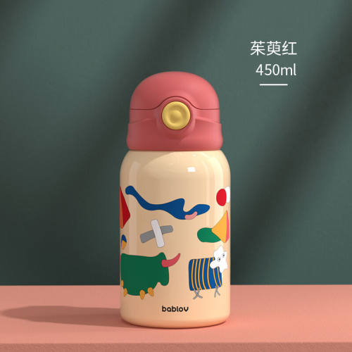 BABLOV花伴森儿童保温杯大容量水杯女带吸管杯子高颜值学生杯316