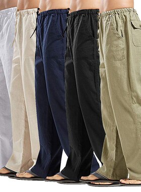 Cotton Linen Plus Size Mens Pocketed Casual Long Pants