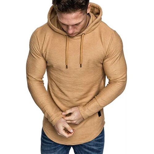 New Mens Solid Color Curved Hem Drawstring Sweatshirt Fashi