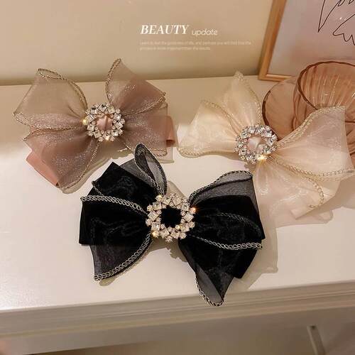 Diamond-studded flower organza bow hairpin fashion super fai