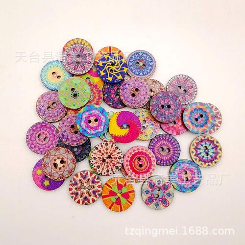 1.5/2/2.5cm printed round buttons, retro printed round wood