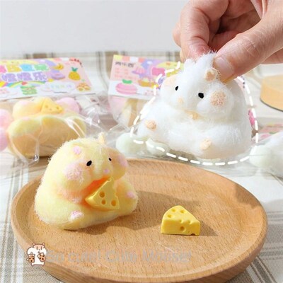 Squishy Hamster Toy with Cheese Cute Desktop Decor Funny Str