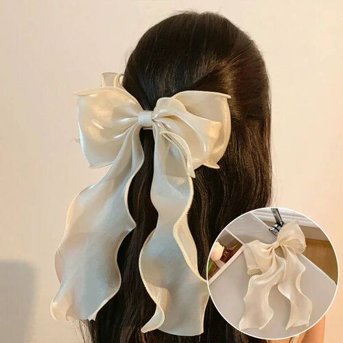 Sweet Chiffon Bow Hair Clips Girls Blue Shining Satin Bowkno