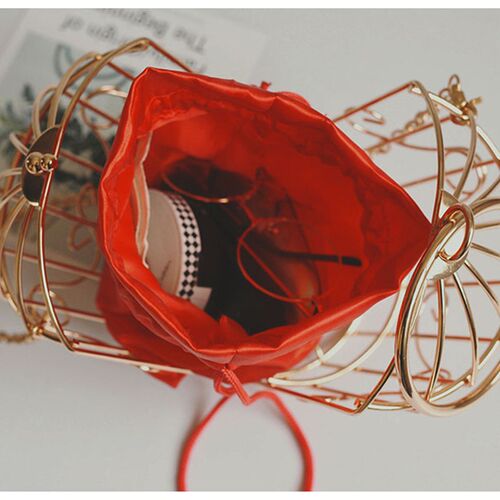 Womens Birdcage Evening Bag Clutch Metal Frame Embroidery B