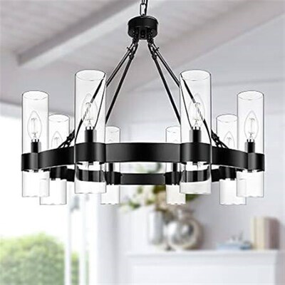 Klgxnrd 8-Light Black Wagon Wheel Chandelier, Modern Farm