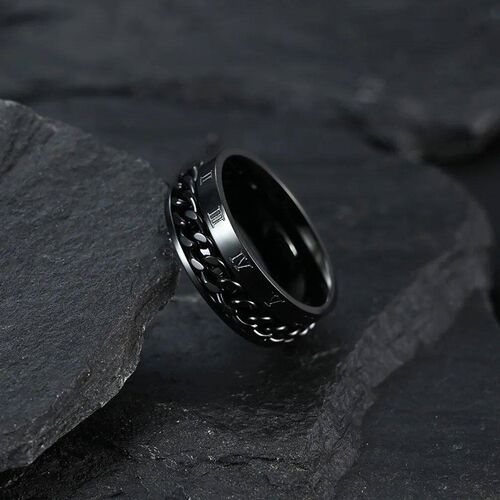 Anti Anxiety Relaxing Man Band Ring Roman Numerals Titanium