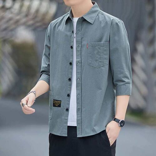 Summer Thin Workwear Shirt Seven-Sleeve Handsome Mens Casua