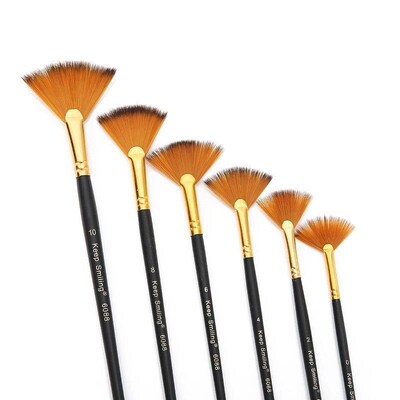 6Pcs/Set Fan shaped Nylon Hair Gouache Acrylic Watercolor Pa