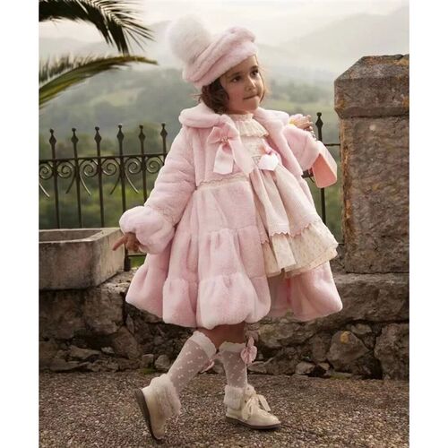 1-12Y Baby Girl Autumn Winter Pink White Fur Palace England