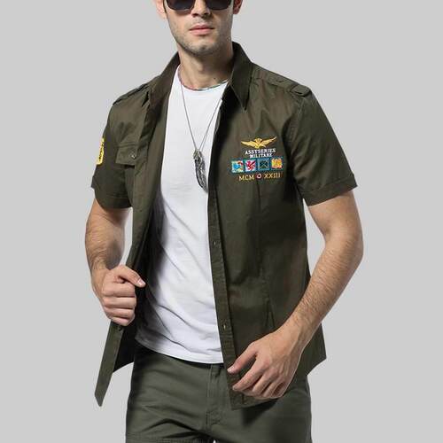 Spring/Summer Mens Short Sleeve Shirt Air Force One Flight