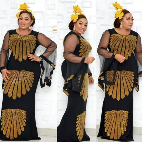 African mom dress fashion gauze horn sleeve hot diamond hip-