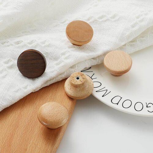 8 Pcs Solid Wood Handle Cabinet Knob For Doors Useful Round