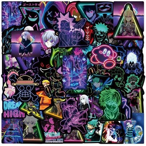 50PCS Cartoon Neon Light Graffiti Stickers Car Guitar Motorc
