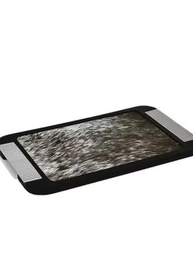 现代简约样板房木质皮革托盘纹理黑白色几何卡利斯把手托盘装饰