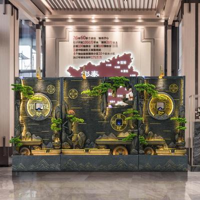 大型假山流水喷泉循环水幕墙客厅庭院生财装饰高山风水轮落地摆件