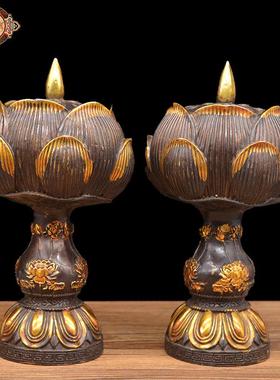 宏达 黄铜仿古鎏金莲花铜香炉 大号莲花熏香炉家居铜器摆件