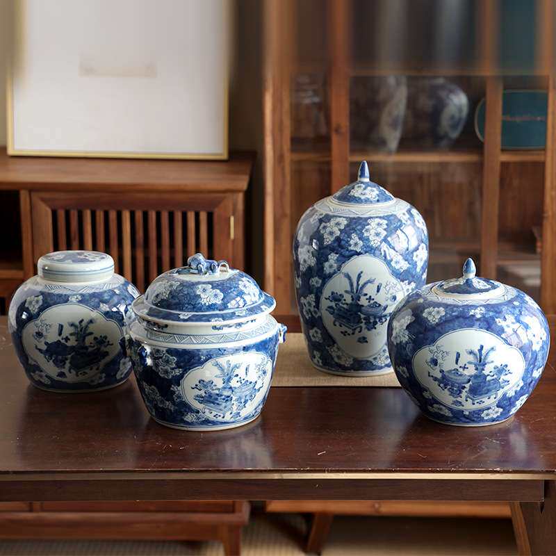 仿古青花冰梅陶瓷花瓶中式陶瓷罐客厅玄关装饰花器摆件插花陶瓷罐