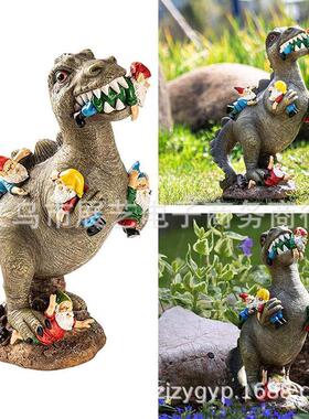 侏罗纪恐龙抓侏儒树脂园林摆件猫咪抓侏儒卡通树脂工艺品花园摆件