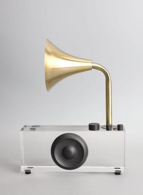 新中式创意水晶喇叭播音机摆件样板房售楼部卧室书房桌面软装饰品