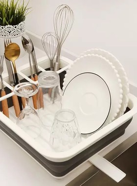 Foldable Dish Rack Drainer Portable Dry Dinnerware Organizer
