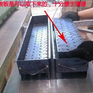 加厚木炭花纹板烧烤炉子商用焊接柳叶板碳烤架家用钢板羊肉串烤箱