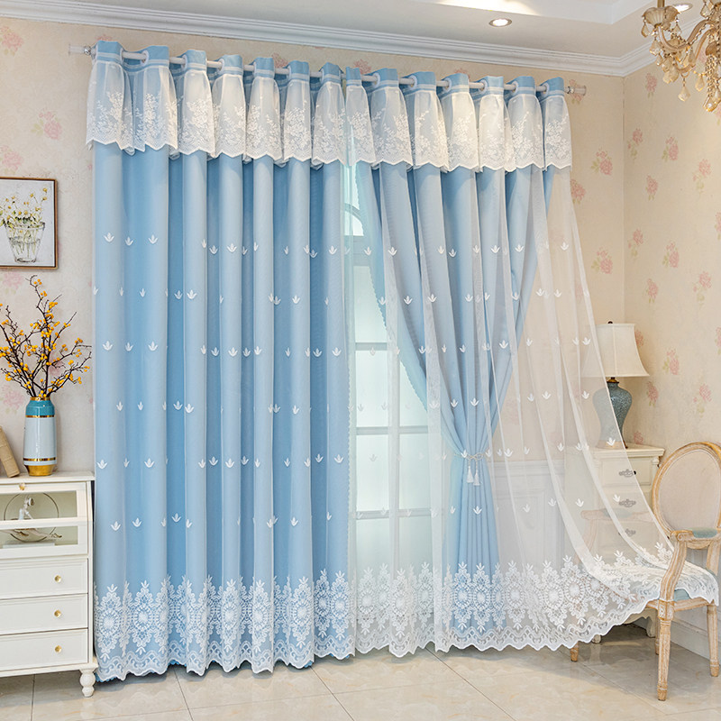2022新款流行儿童房女孩房间客厅布纱一体窗帘卧室层带纱全遮光