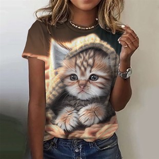 3D Cute Cat Women T-Shirts Summer Fashion Print Harajuku T-S