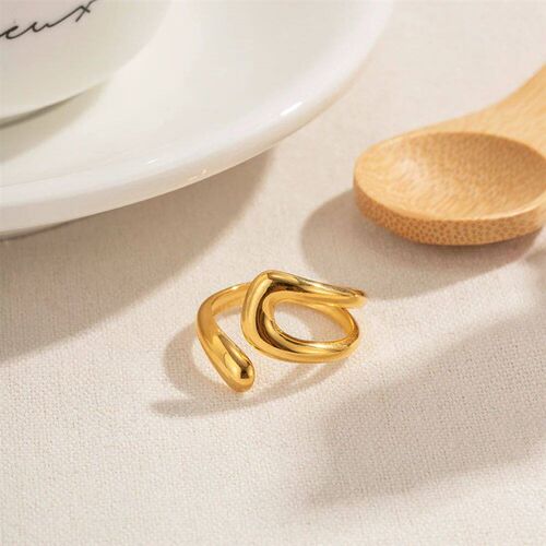 Uworld Stainless Steel Geometric Hollow Layered Wide Ring
