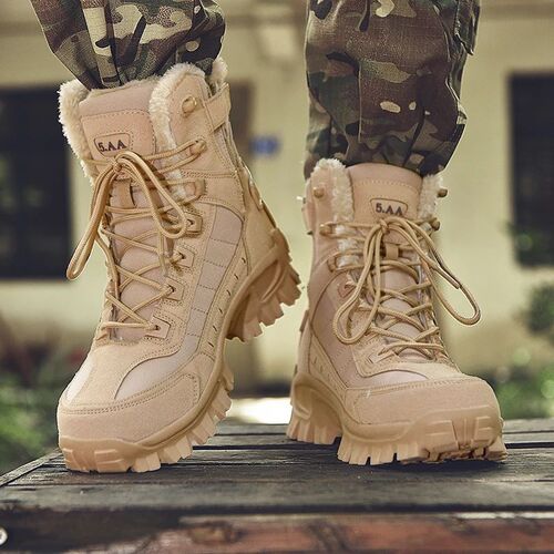 Mens Military Boot Combat Mens Ankle Boot Tactical Warm Fur